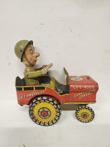 Joe jouncing jeep tin toy - gi,