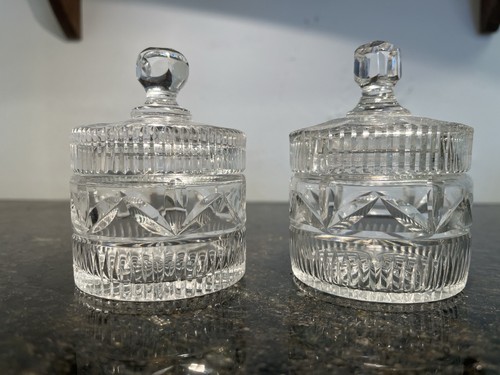 Cut crystal lidded pots pair - cut,
