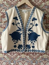 Cream Blue Embroidered