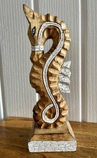 Wooden Seahorse Sea Horse Ornament Figure Sculpture Bathroom Decor 8.5”