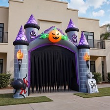Halloween Large Inflatable Castle Arch Decorated Ghost Pumpkins Decorated LED
