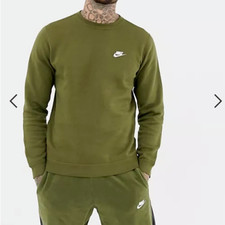 Nike Club Swoosh Khaki Green Crew neck Sweatshirt Jumper Casual Top S M L XL