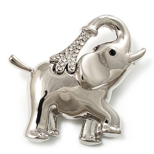 Clear crystal elephant brooch - crystal,