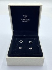 Warren James Boxed Set Of Two Pairs Of Sterling Silver Heart Stud Earrings