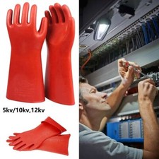 1 Pair Red Electrician Insulating Gloves Rubber Work Safe Gloves Electrical UK