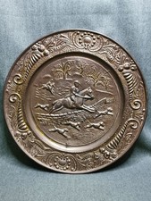 Horses Jumping Fence & Hunting Dogs BRASS WALL PLAQUE