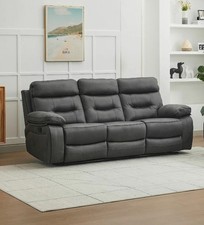 Lyon Fabric Recliner 3 Seater Sofa - 3 Seater Manual Recliner Sofa (Grey,Black)