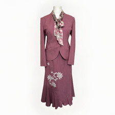 EASTEX MOTHER OF THE BRIDE LADIES SKIRT SUIT WITH BLOUSE SCARF MAUVE PINK SZ 12
