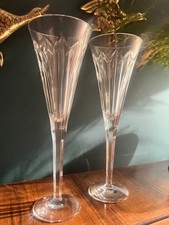 VERY RARE pair STUART Crystal STU68 CHAMPAGNE FLUTES  FACET STEM