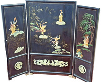 Oriental Room Divider  Screen with Hand Crafted Soap Stone Figures
