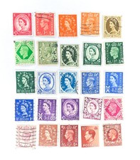 25 used rainbow old GB British postage stamps, all different, all off paper