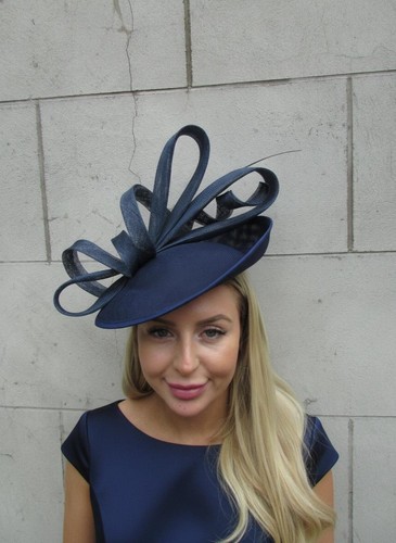 Large round navy blue - navy, hat