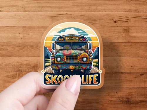 Vintage school bus sticker - school,