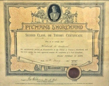 Victorian Framed Pitmans Shorthand Certificate 1896
