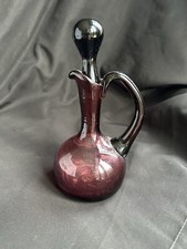 VTG Collectible Hand Blown Art Amethyst Purple Glass Currat Bottle with Stopper 
