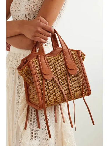 Chloe raffia mony small tote - raffia,
