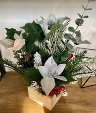 Christmas Poinsettia Floral Arrangement Artificial Flowers Silver