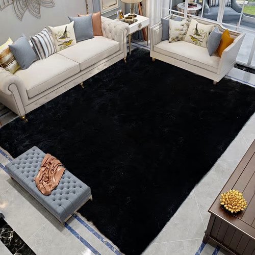 Black faux rabbit fur rug - fur,