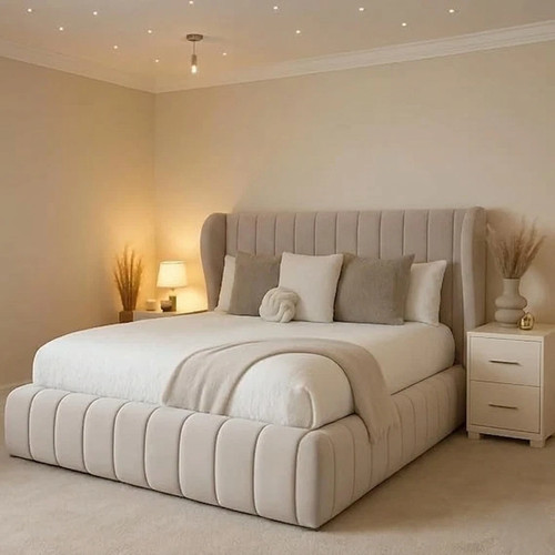 Winged panel bed frame - panel, plush