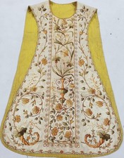 Antique French Brocade & Hand Embroidered Church Priest Vestment Chasuble 104x67