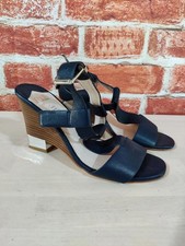 Faith navy leather wedge