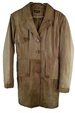 Equation Womans Vintage Brown Button LEather Long Mac Trench Size 14