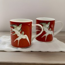 Bird Coffee Mugs, Sanderson, by Queens UK Bone China tea Cups, Pair, Swallows
