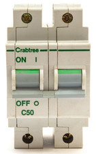 CRABTREE POLESTAR 50 AMP 50A C50 CURVE C 16kA DOUBLE POLE MCB BREAKER 62C/50