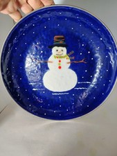 The Golden Rabbit II Denise S Harvey Design Snowman Enameled Metal Serving Bowl
