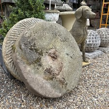 Large 19th Century Carved Stone Millstone Wheel Garden Feature 600mm