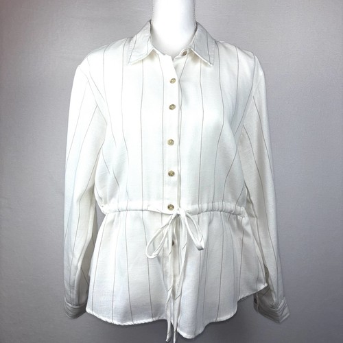 White tan stripe blouse top - tan,