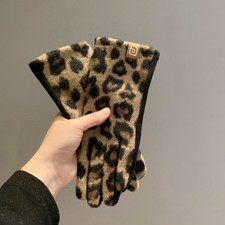 Cashmere Leopard-print Gloves Ladies Driving Gloves  Motorcycle Riding
