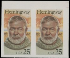1989, USA ERNEST HEMINGWAY, 25C, CORNER MARGIN HORIZ. IMPERF PAIR, NH, SC#2418P