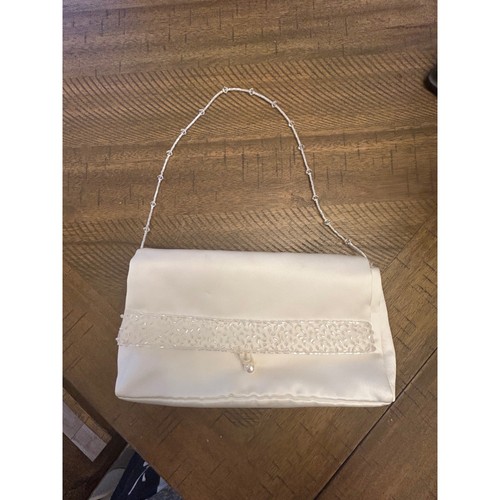 White satin beaded evening - satin,