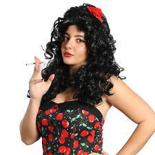 AMY WINEHOUSE BLACK BEEHIVE STYLE WIG WITH FLOWER MUSIC ICON ADULTS FANCY DRESS 