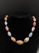 Vintage Italian Graduated Knotted Millefiori Glass Necklace Moretti?
