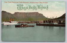 Cape Town Docks & Table Mountain Postcard, Union-Castle Liner, Bain's 1912