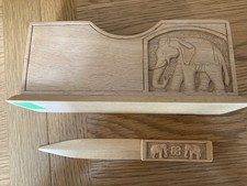 Carved Wooden Letter Rack With Pen Holders & Paper Knife