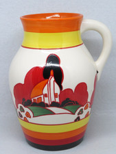 Wedgwood - Bizarre by Clarice Cliff - Farmhouse Pattern - Lotus Jug. A1 cond.