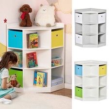 3 Tier Kids Bookcase Toy Organiser Storage Unit with 3 Fabric Drawers