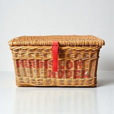 Vintage Retro Style Brown Laundry Hamper Red Straps 23x17x14"