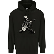 Rock n Roll Skeleton Skull Guitar Player Music Mens 80% Cotton Hoodie