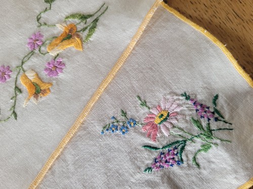 Two vintage hand - hand, embroidered