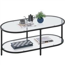 Tempered Glass Double-layer Oval Coffee Table With Clear Glass Living Room Used
