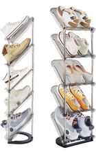2 Pack Sloping Narrow Shoe Rack 5 Tiers - Slim Tall Shoes Racks for Small Spaces