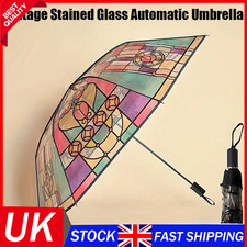 Vintage Stained Glass Automatic Umbrella Transparent Vintage Parasol Umbrella