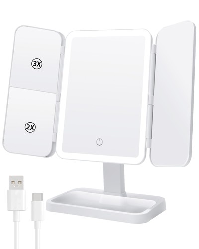 Trifold mirror with led - trifold, lights