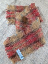 Vintage Cushendale Irish Mohair Wool Scarf Plaid Red Brown Cosy 70/30 Made in