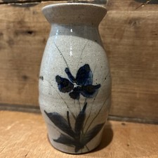 2002 Trevor Corser Pottery Wall Art Pocket Vase Blue Cobalt Flower
