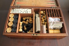 Antique Victorian Games box chess draughts race dominoes back gammon